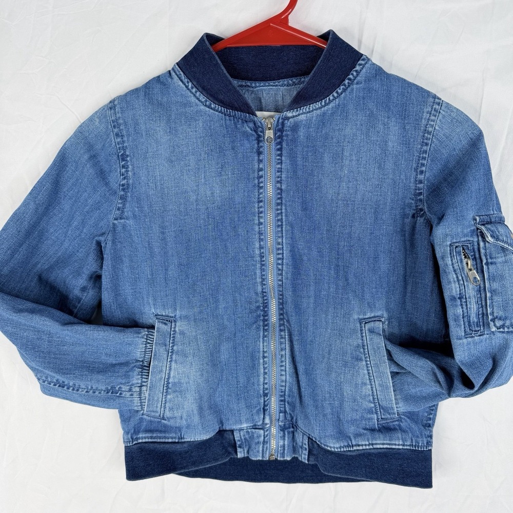 Gymboree Boys Bomber Jacket Full‎ Zip Denim Washed Jeans Blue Size-M 7-8) VTG